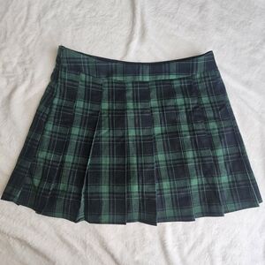 Pleated Plaid Tartan Mini Skirt Green/Navy